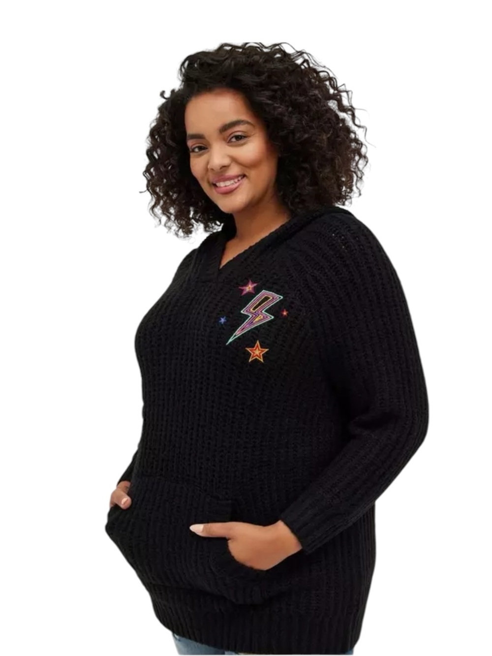 Torrid Black Star Embroidered Hoodie Sweater Size 0 12 NWT - Picture 4 of 16
